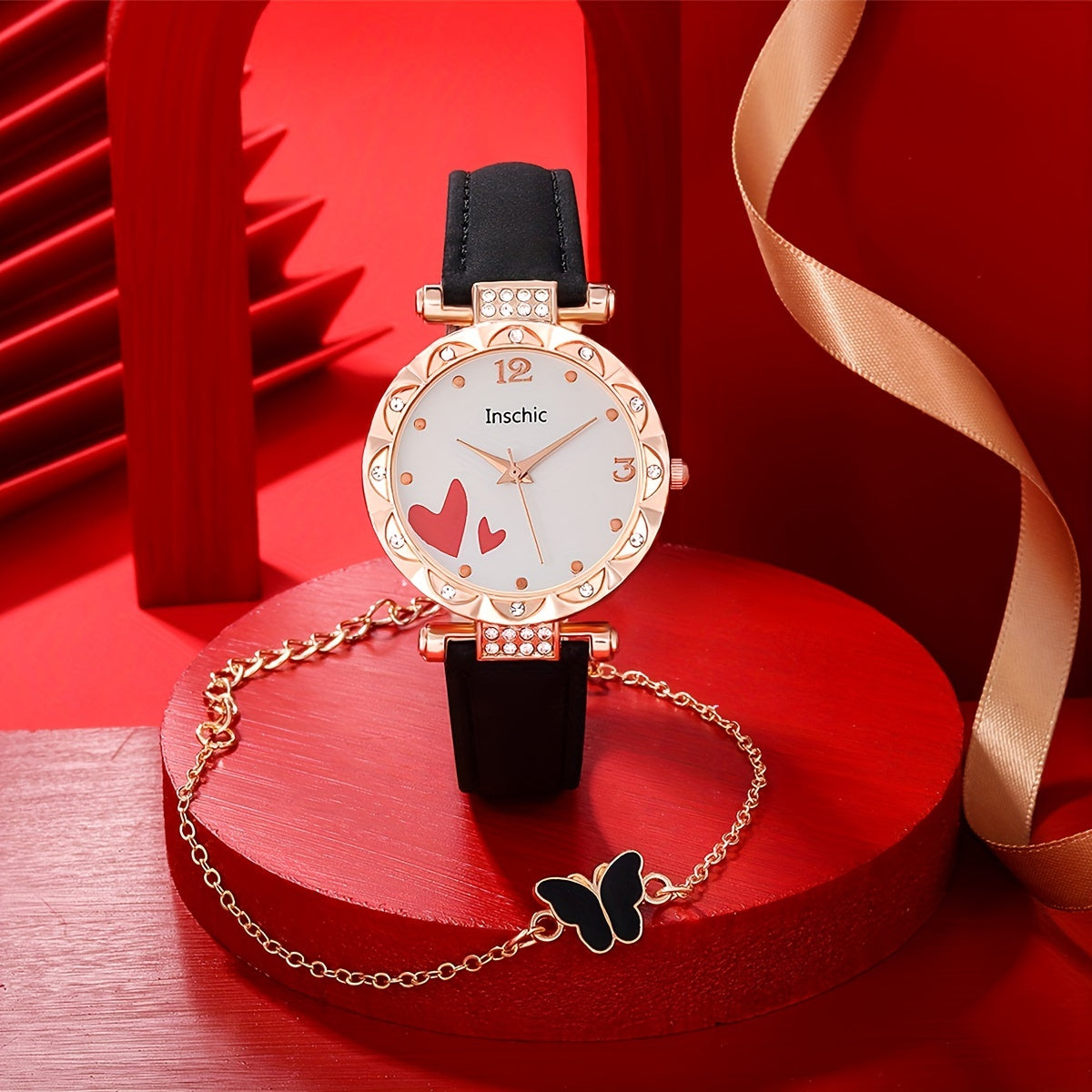 Student Digital Heart Diamond Watch and Butterfly Jewelry Set