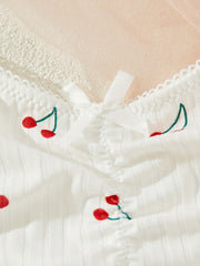 Cherry Print Bra & Panties Wireless Bra & Bow Tie Panties Set