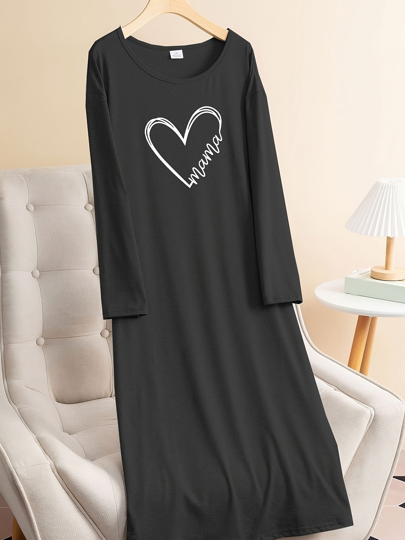 Heart Graphic Long Sleeve Tee Lounge Dress