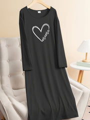 Heart Graphic Long Sleeve Tee Lounge Dress