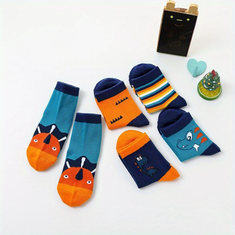 5 Pairs Boys Cartoon Crew Socks Breathable Comfy Children's Socks