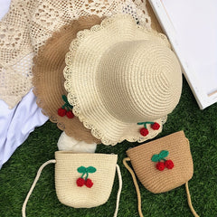 Kids Princess Beach Hat Sun Hat Cherry Straw Hat For Girls