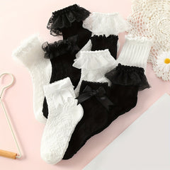 5 Pairs Princess Style Lace Mid Tube Socks For Girls