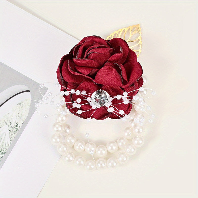 Faux Pearl Beaded Flower Wrist Band Wedding Decoration