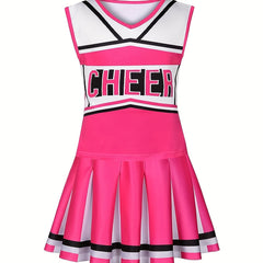 Girls Cheerleader Uniform Set V Neck Sleeveless Top Pleated Skirt Comfy Outfits