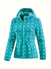Women's Outdoor Print Fleece Hooded Jacket Zipper Up