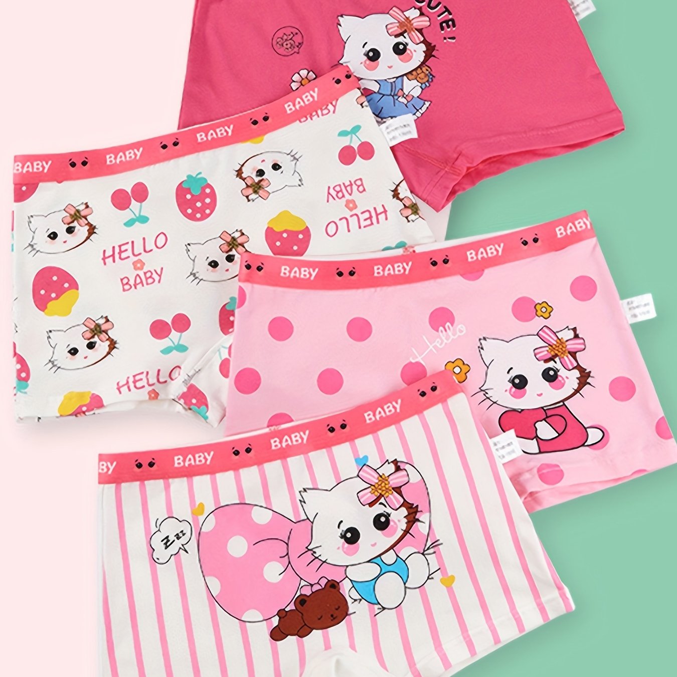 4pc Girls Cartoon Print Boxer Briefs Kids Underwear