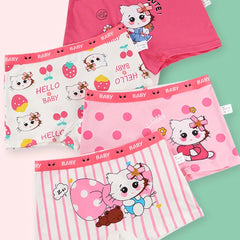 4pc Girls Cartoon Print Boxer Briefs Kids Underwear