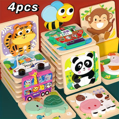 Wooden Animals Puzzle Toy for Color & Shape Learning