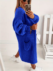 Casual Cardigan Women's Solid Lantern Sleeve Open Front Cardigan
