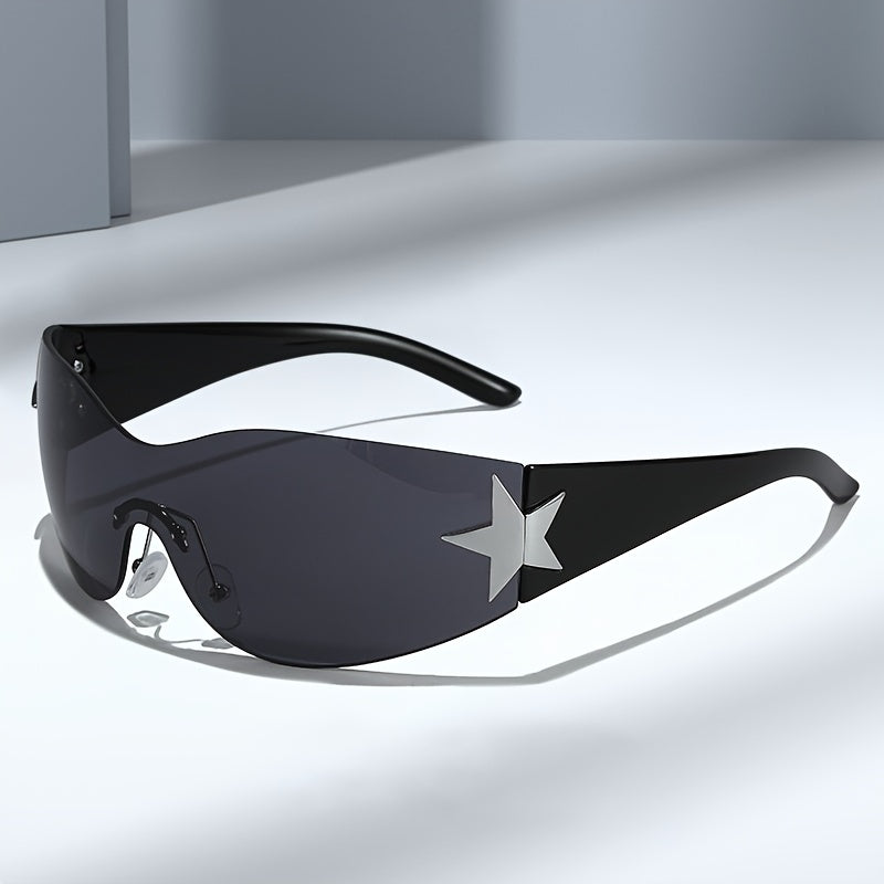 Rimless Gradient Sunglasses for Women Star Decoration Eyewear