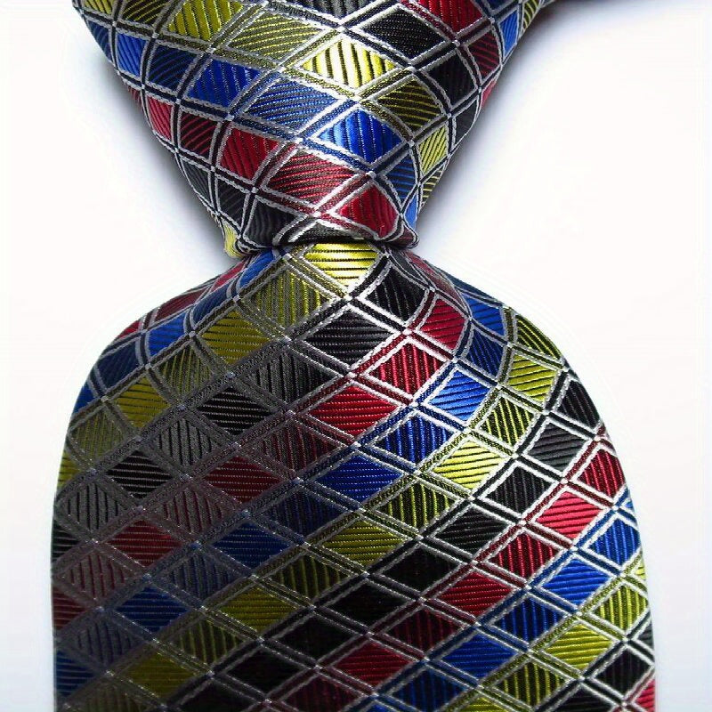 Men's Plaid Paisley Necktie Red Pink Green Tie Business Style