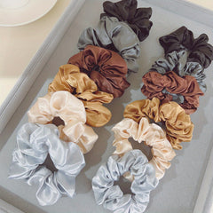 12pcs Seamless Satin Scrunchie Hair Tie Elastic Ponytail Women Hair Rope