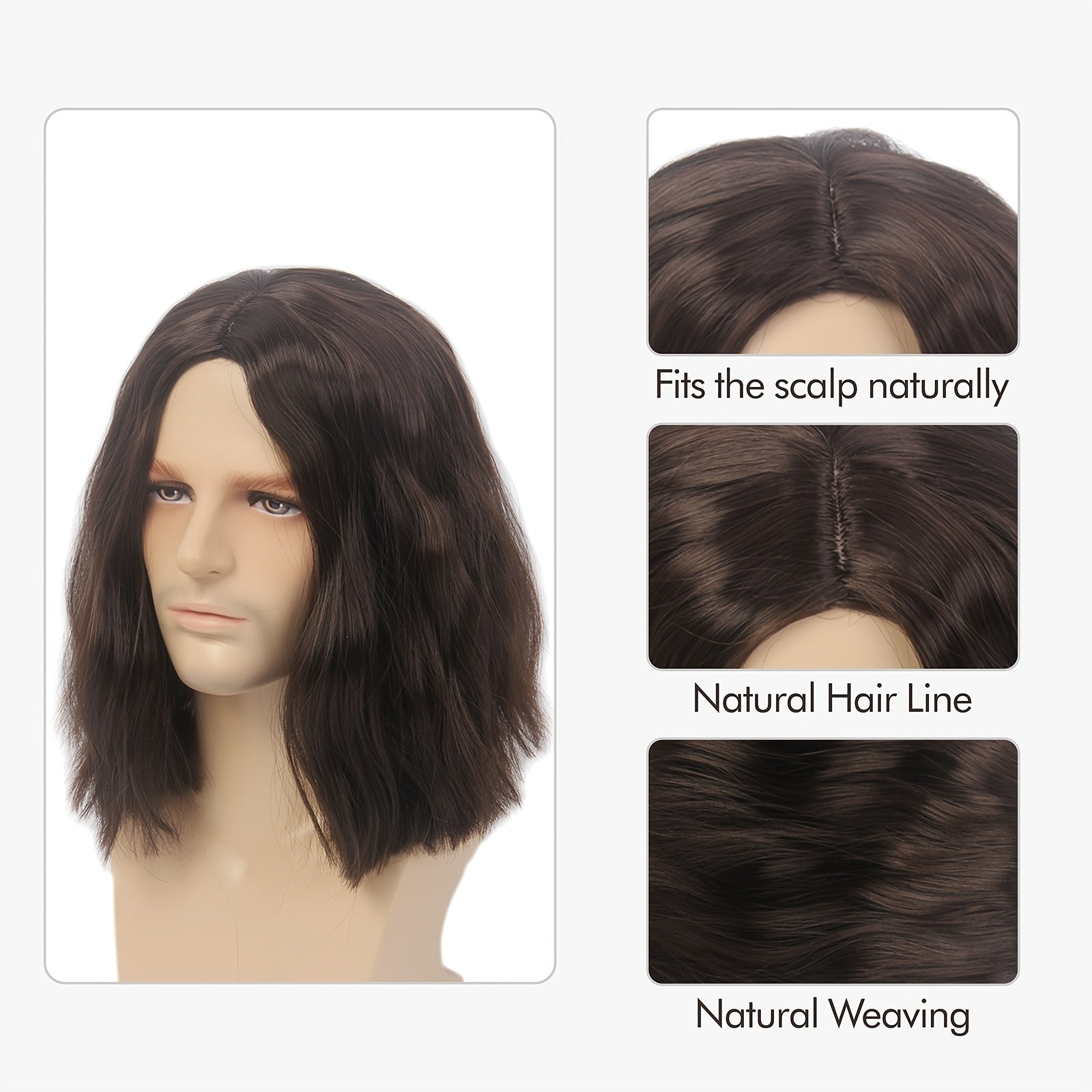 Curly Dark Brown Men's Wig Middle Part Cosplay Anime Heat Resistant