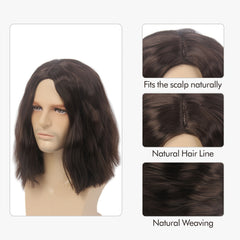 Curly Dark Brown Men's Wig Middle Part Cosplay Anime Heat Resistant
