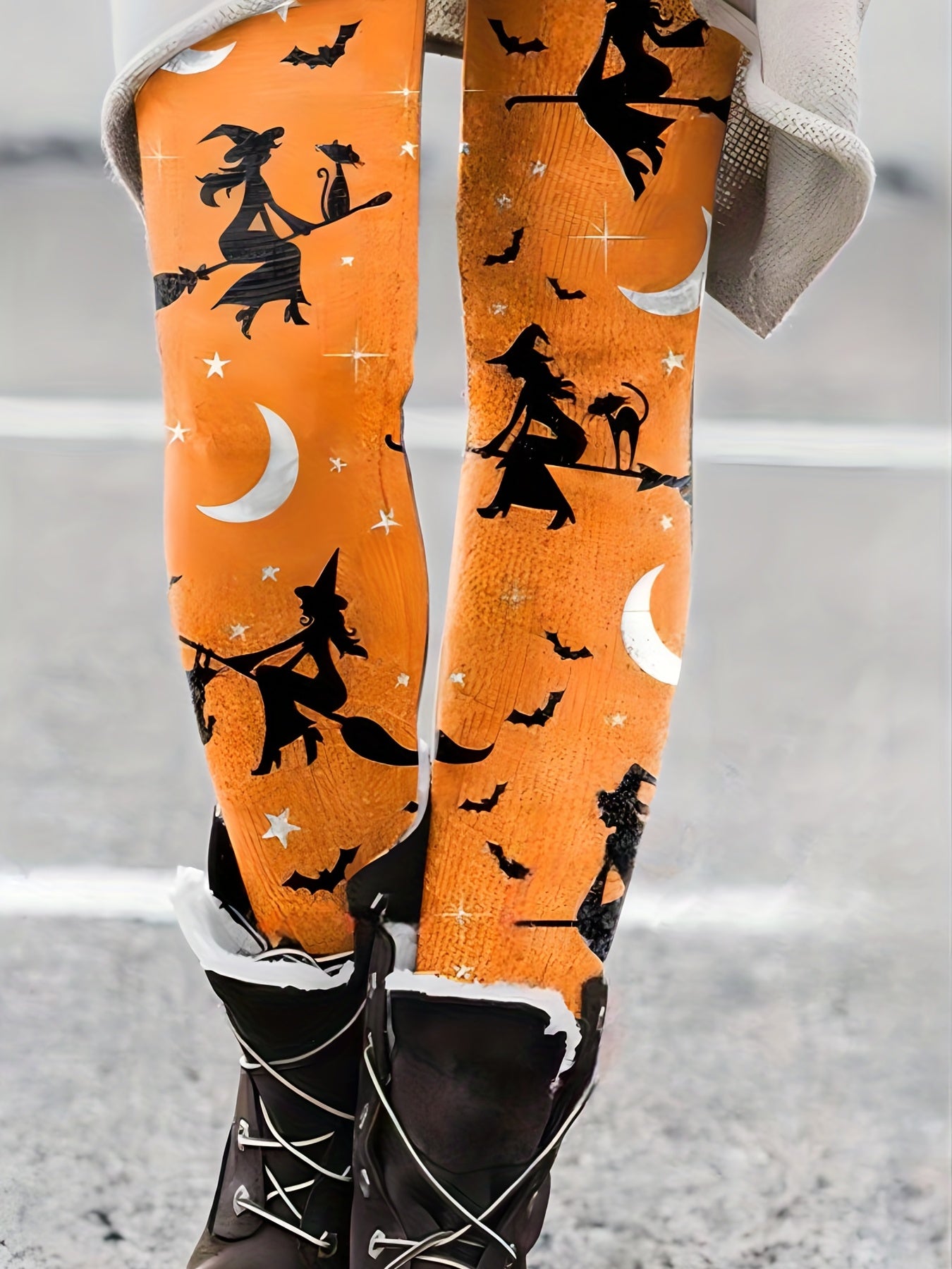 Halloween Witch Print Skinny Leggings Elastic Waist Leggings