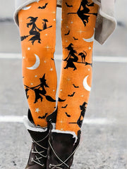 Halloween Witch Print Skinny Leggings Elastic Waist Leggings