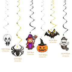 6pcs Ghost & Spiral Halloween Hanging Decoration Set Witch Spider Pendant Ghost