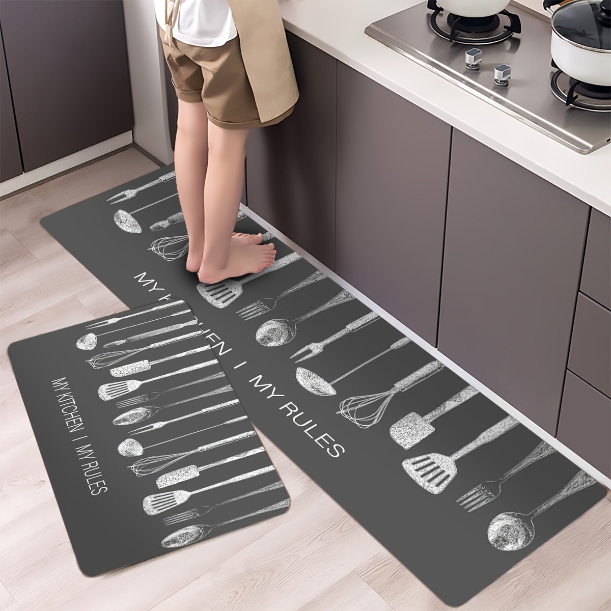 Spatula & Letter Kitchen Rug Waterproof Mat