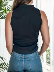 Waffle Mock Neck Crop Tank Top for Women