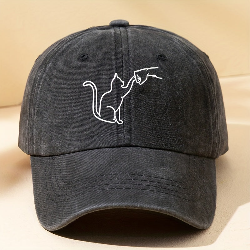 Cartoon Cat Printed Washed Baseball Cap Sun Protection Hat