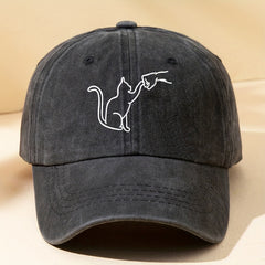 Cartoon Cat Printed Washed Baseball Cap Sun Protection Hat
