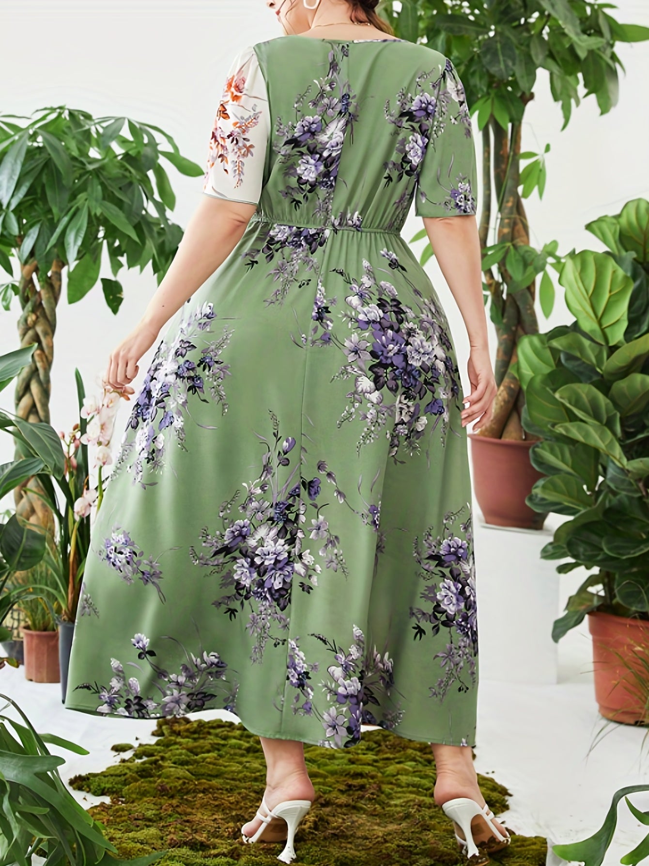 Boho Kaftan Dress Women's Plus Colorblock Floral Print Maxi Dress