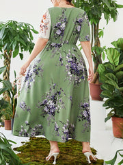 Boho Kaftan Dress Women's Plus Colorblock Floral Print Maxi Dress
