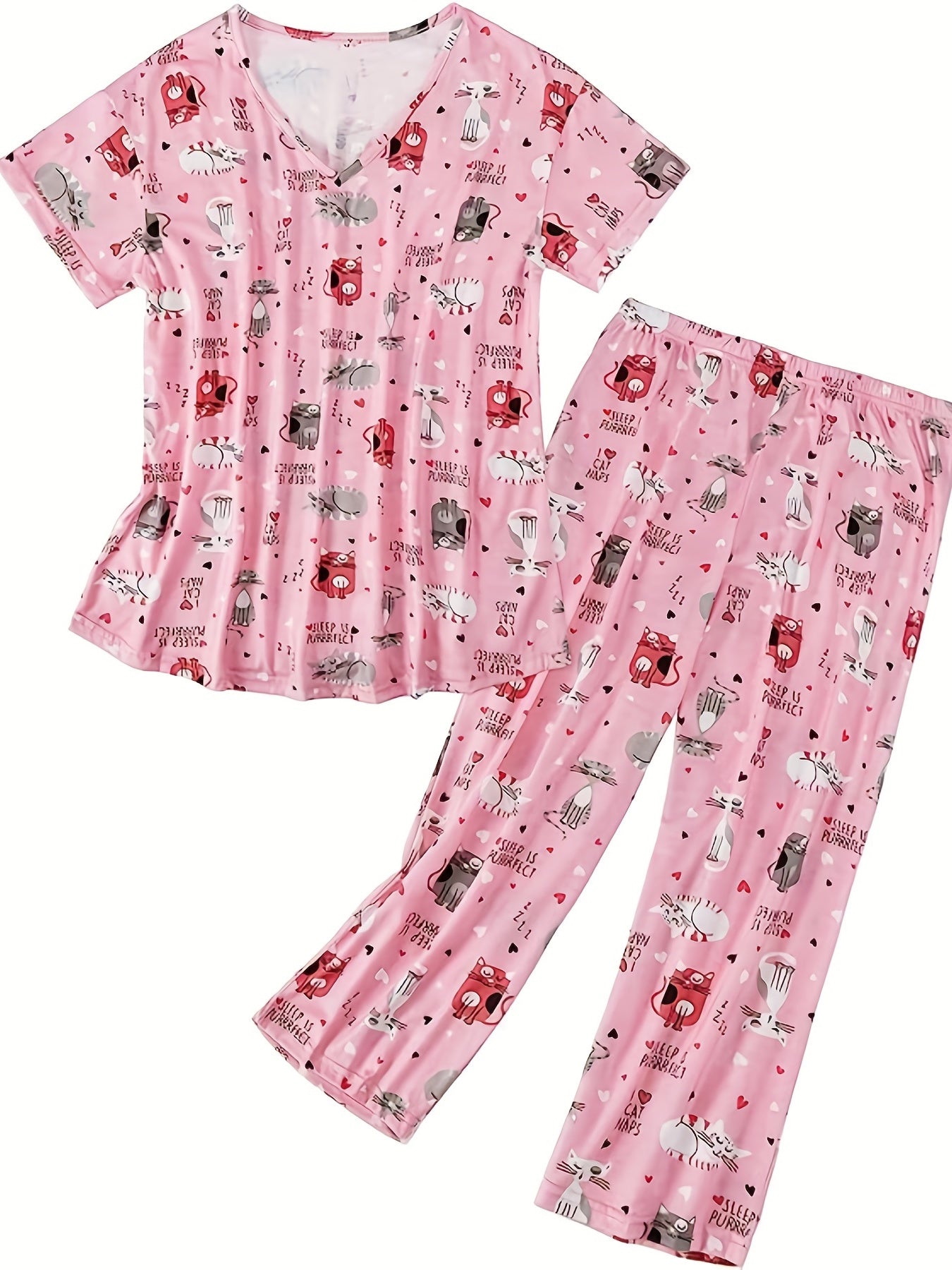 Star Print Pajama Set Short Sleeve Crew Neck Top & Pants Women's Sleepwear