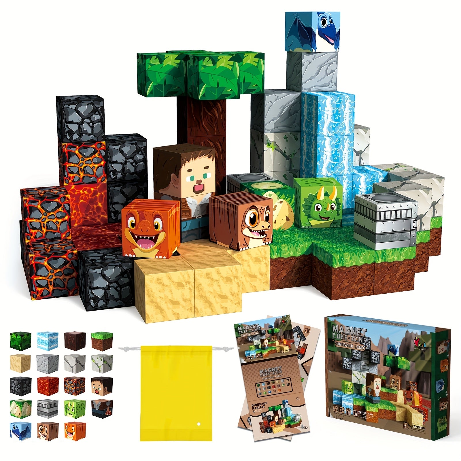 80pcs Magnetic Blocks Create Your Own Dinosaur Land Scene Magnet Tiles Toys