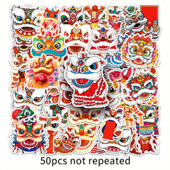 50pcs Lion Dance Cartoon Stickers Chinese Traditional Culture Luggage Decoration