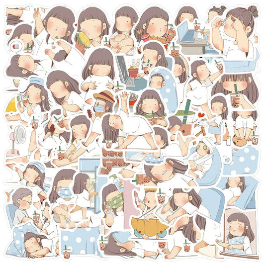 50pcs Cartoon Girl Stickers for Phone Notebook Water Cup Decoration