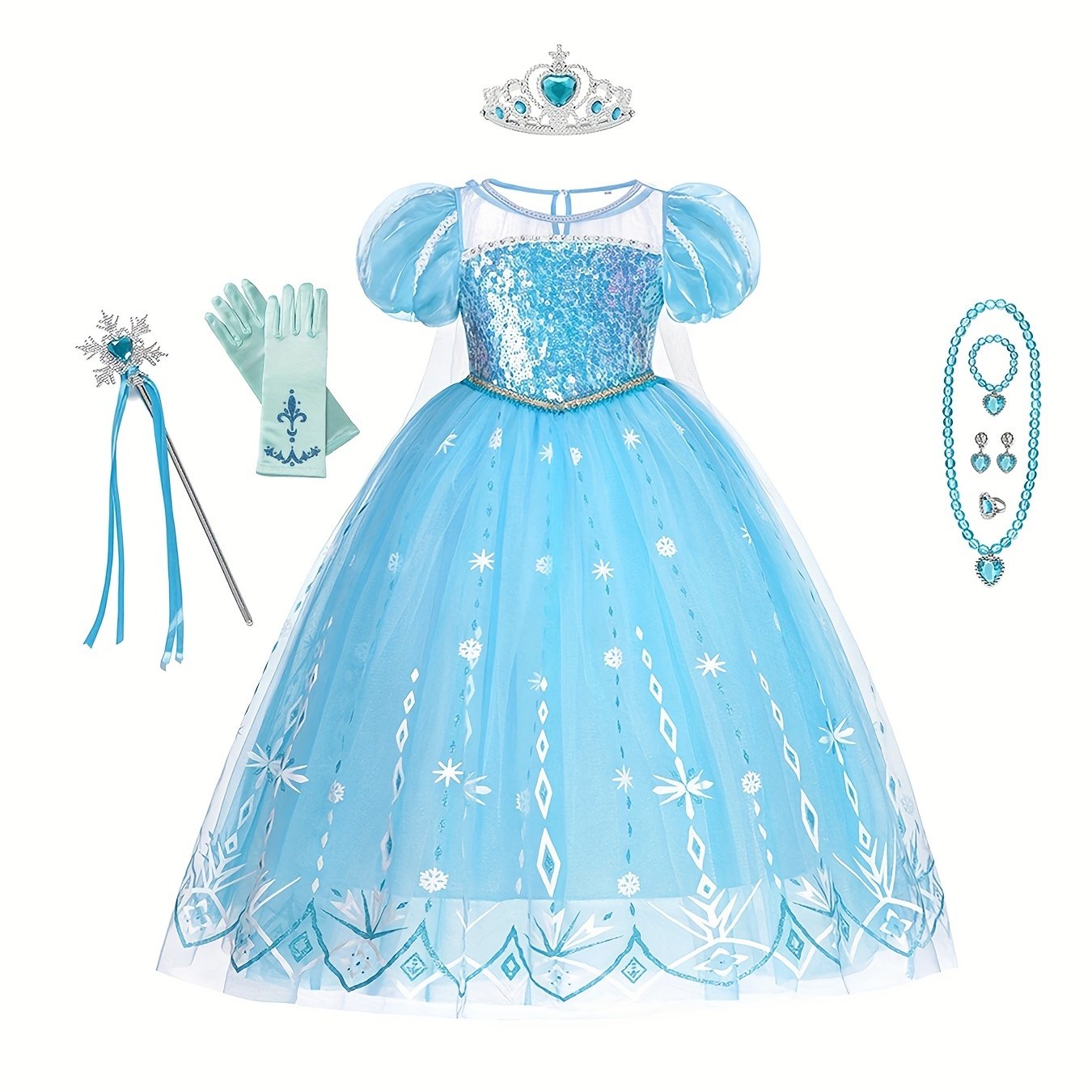 Girls Sequin Snowflake Princess Dress Set
