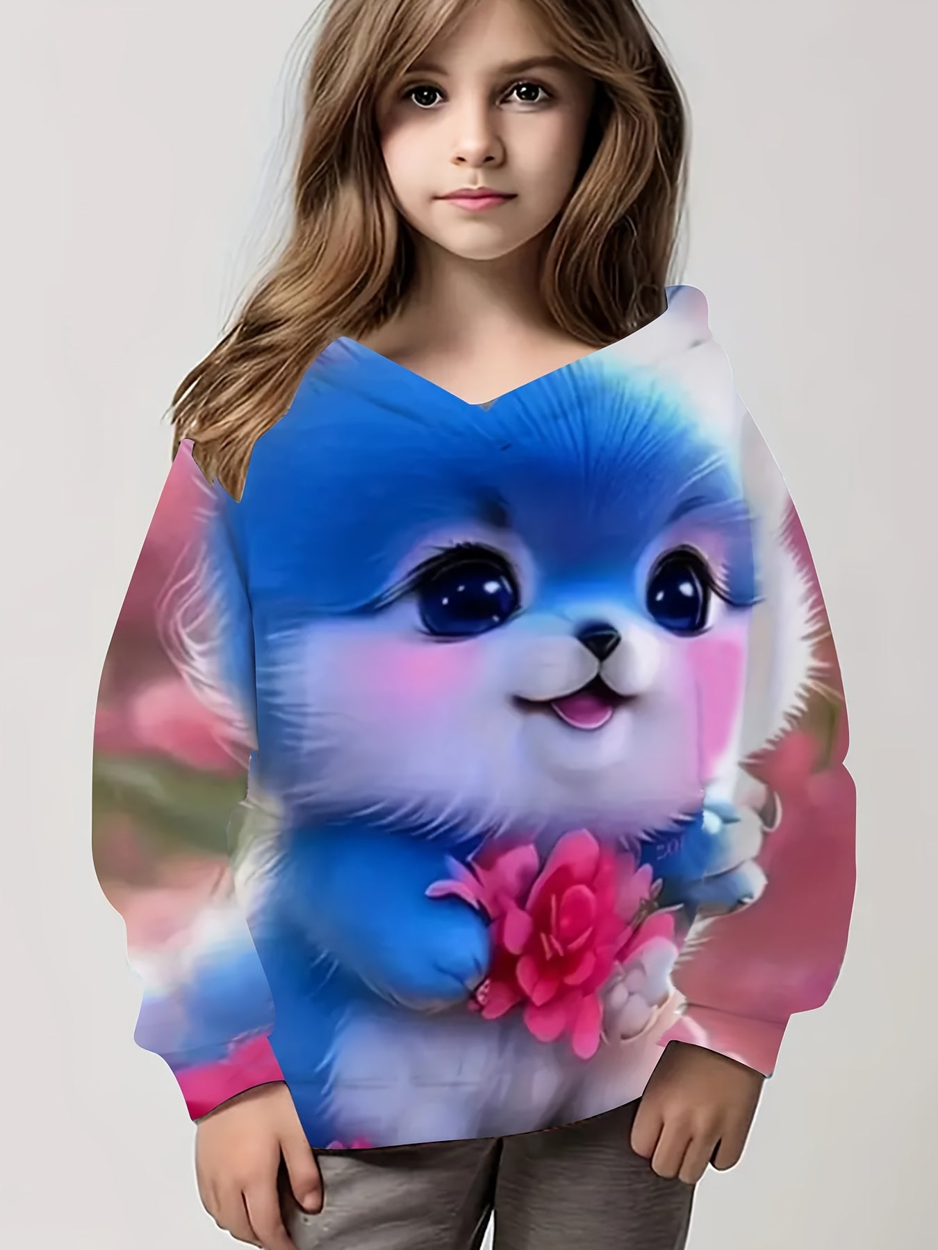 Flower Kitty Graphic Hoodie for Girls
