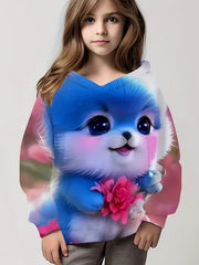 Flower Kitty Graphic Hoodie for Girls
