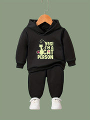Kid's 2pcs Cat Person Print Outfit Hoodie&Pants Set Girl's Clothes