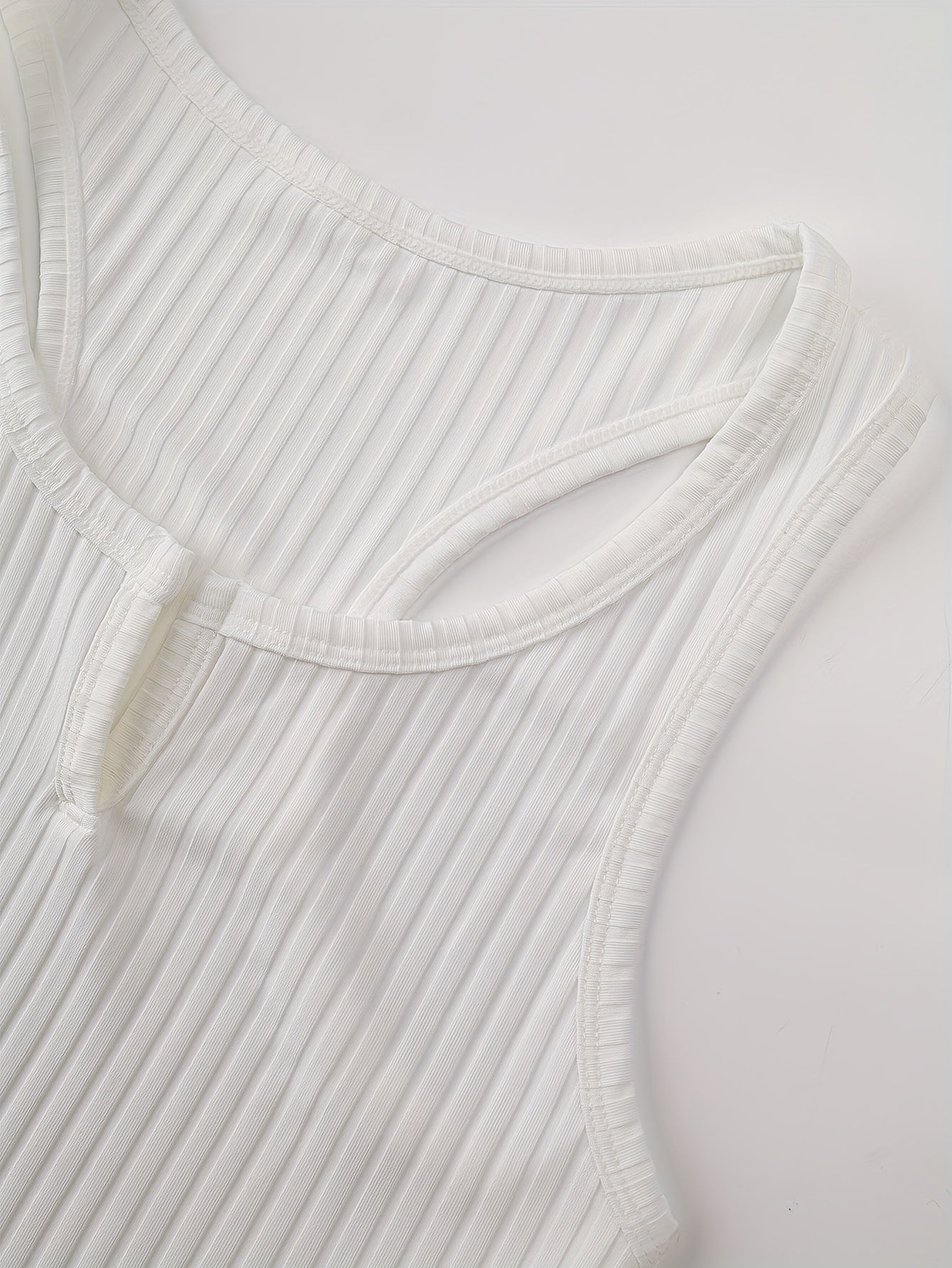 Textured Notched Neck Tank Top Slim Fit Summer Women's Clothing