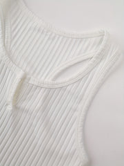 Textured Notched Neck Tank Top Slim Fit Summer Women's Clothing