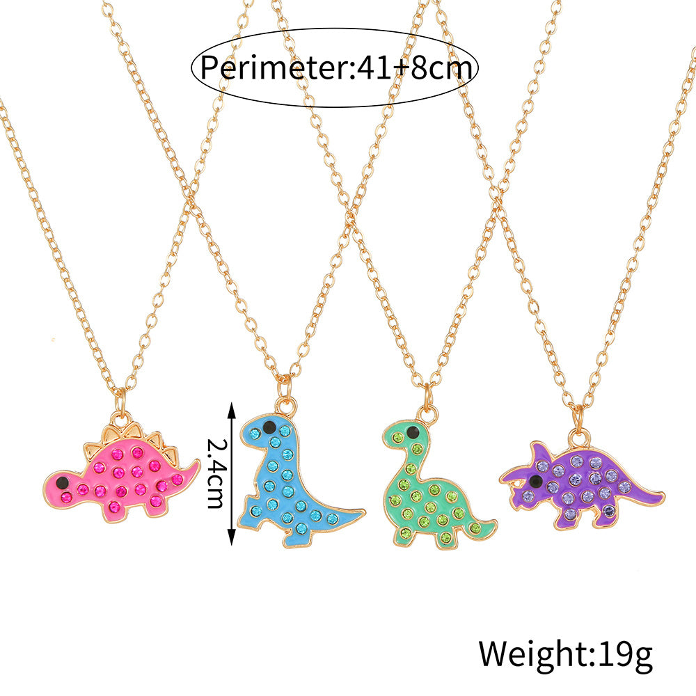 Kids Dinosaur Diamond Alloy Necklace Set