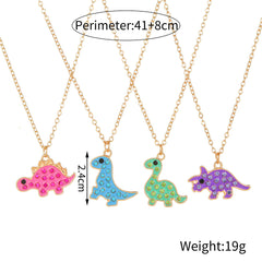 Kids Dinosaur Diamond Alloy Necklace Set