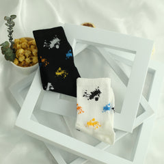 Men's Ink Pattern Crew Socks x2 Breathable Street Style Outdoor Wear