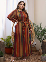 Colorblock Stripe Maxi Dress with Belt