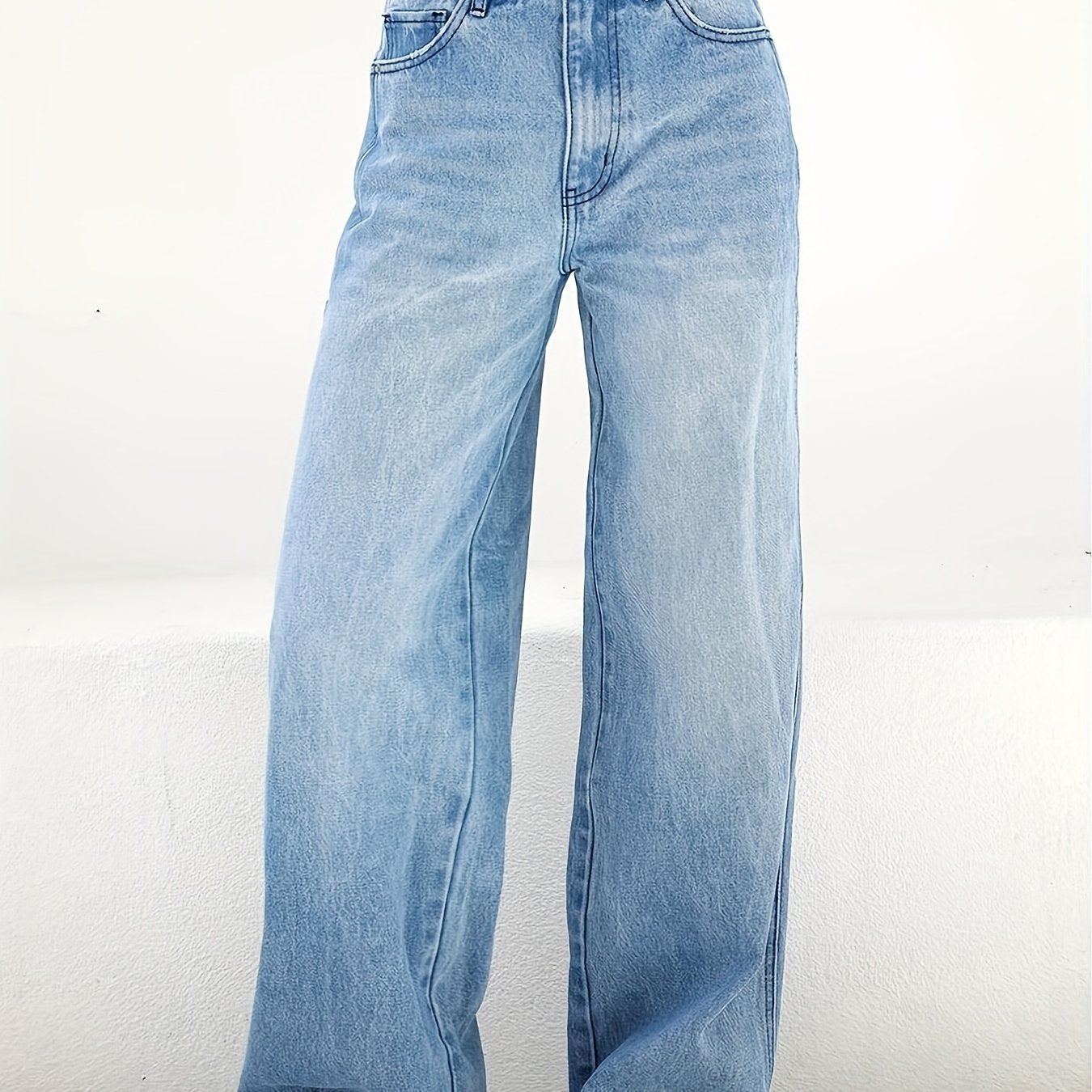 High Waist Wide Leg Jeans Slash Pockets High Rise Straight Jeans Women's Denim