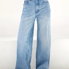 High Waist Wide Leg Jeans Slash Pockets High Rise Straight Jeans Women's Denim