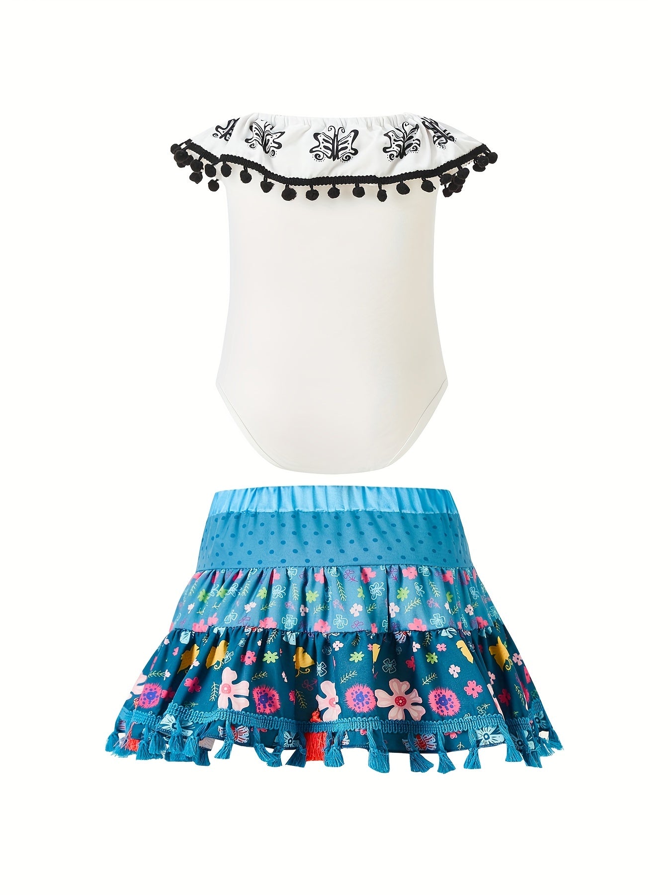 Floral Puffy Skirt & Butterflies Romper Set