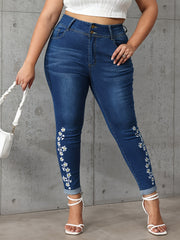 Plus Floral Embroidery High Rise Skinny Jeans