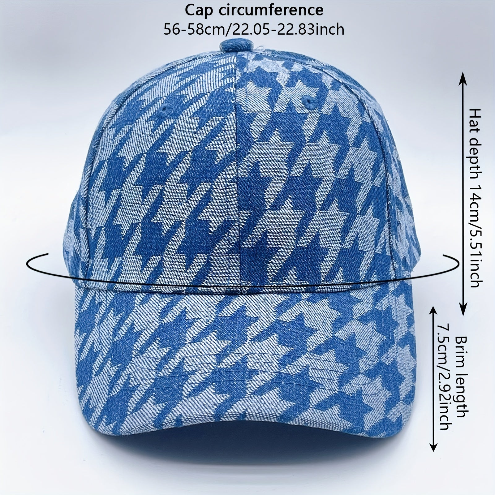 Houndstooth Baseball Cap Distressed Dad Hat Hip Hop Sun Hat