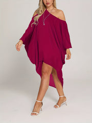 Solid Asymmetrical Long Sleeve Cover Up