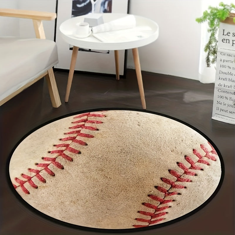 Baseball Rug Circle Retro Rug Round Area Throw Rugs For Boys Men