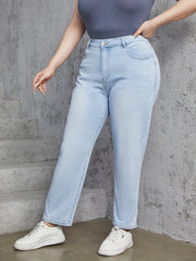 Women's Plus Size Button Up Straight Leg Jeans